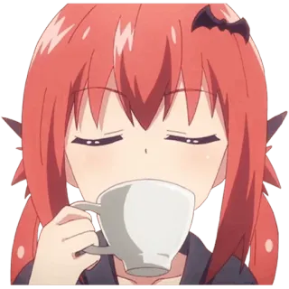 😌 Satania McDowell Kurumizawa Gabriel DropOut anime, demon, drinking, kawaii, cute, satania, gabriel dropout telegram sticker