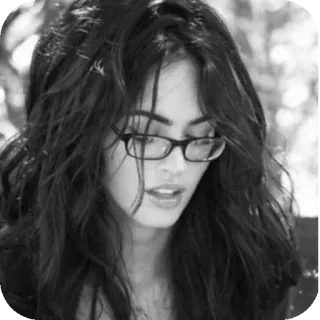 💇 woman, glasses, portrait, celebrity, actress, Megan Fox, black and white telegram sticker