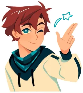 👋 Anime, Menino, Piscadela, Estrela, Arminha com os dedos, Fofo, Desenho animado telegram sticker