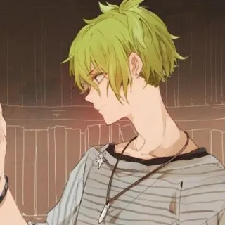 🍃 anime, personaggio, capelli verdi, ragazzo anime, illustrazione, manga whatsapp sticker