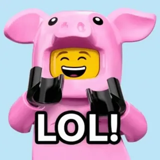 🟡 LOL! pig, lego, lol, funny, cartoon, pink telegram sticker