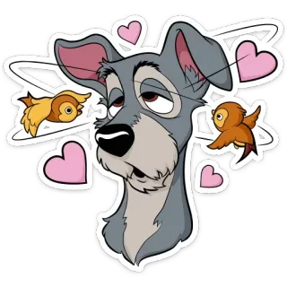 😵 Tramp Lady and the Tramp pies, kreskówka, miłość, serca, animowane telegram sticker