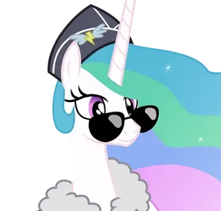 😎 Celestia My Little Pony Мультфильм, Пони, Селестия, Солнцезащитные очки, Шляпа, Милый telegram sticker