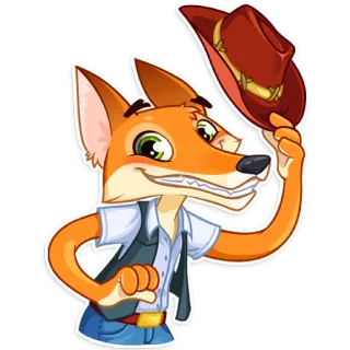 😃 fuchs, cowboy, tier, cartoon, hut, fröhlich whatsapp sticker