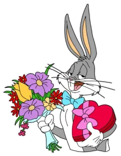 💝 Bugs Bunny dibujos animados, conejo, ramo, san valentín, amor, flores telegram sticker
