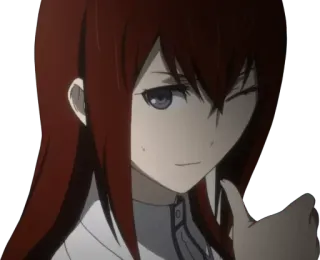 👍 Kurisu Makise Steins;Gate anime, gadis, kedip, rambut panjang, karakter telegram sticker