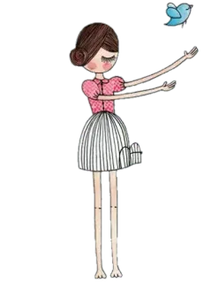 🐦 fille, oiseau, mignon, illustration, dessin animé whatsapp sticker