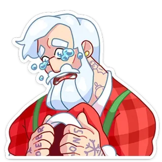 😢 Santa DEAR SNOW llorando, santa claus, navidad, tatuaje, triste, nieve telegram sticker