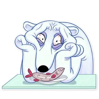 😞 белый медведь, мультик, рыба, грустный, скучно, еда whatsapp sticker