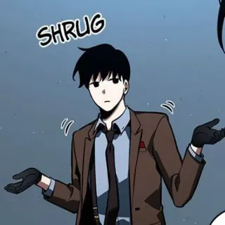 😕 SHRUG shrug, indifferent, suit, black hair, gloves whatsapp sticker