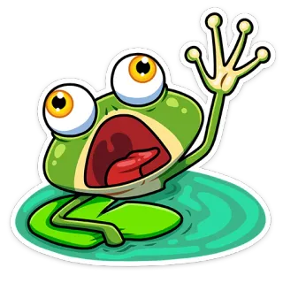😱 rana, impactado, sorprendido, hoja de lirio, rana de dibujos animados, rana verde telegram sticker