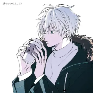 💠 Anime, Personaje, Bebida, Café, Hombre, Ilustración whatsapp sticker