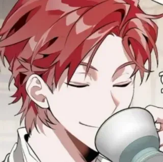 🥢 hombre, bebida, taza, pelo rojo, anime, manga telegram sticker