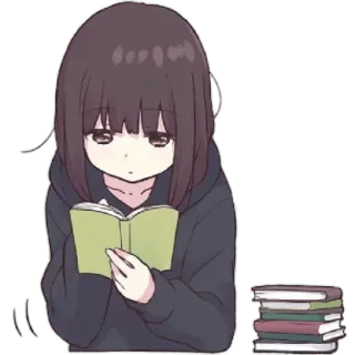 😀 Anime, Lectura, Libro, Lindo, Chica, Pila de libros whatsapp sticker