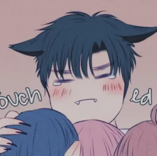 ✖ Touched Anime, Orejas de gato, Emocional, Ilustración, Kawaii, Manga telegram sticker