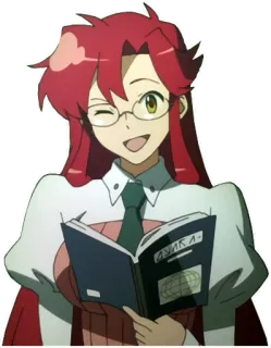 😉 AYIKA A anime, girl, red hair, glasses, book, winking telegram sticker