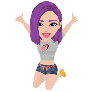 😄 hoạt hình, nhảy, hào hứng, tóc tím, lưỡi, rolling stones, môi telegram sticker
