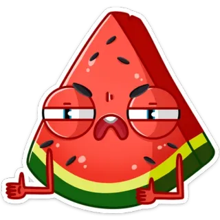 😑 anguria, cibo, frutta, cartone animato, emoji, pollice in su whatsapp sticker