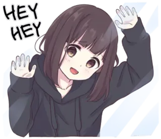 😶 HEY HEY Dziewczyna anime, Słodkie, Pozdrowienie, Machanie, Kreskówka, Przyjazny telegram sticker