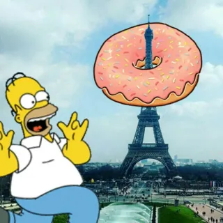 😍 Homer Simpson The Simpsons ホーマー・シンプソン, ドーナツ, エッフェル塔, パリ, アニメ telegram sticker
