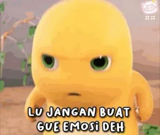 😉 LU JANGAN BUAT GUE EMOSI DEH Kreskówka, Żółty, Zły, Wyraz, Poirytowany telegram sticker