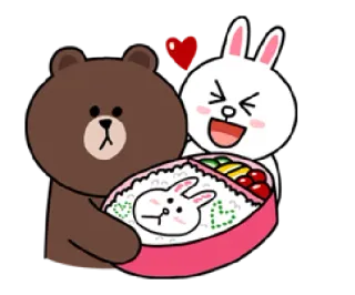 🍜 Brown & Cony bear, rabbit, love, heart, cartoon, cute, lunch telegram sticker