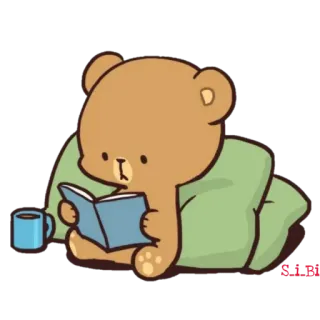 📖 熊, 卡通, 阅读, 书, 可爱, 舒适 telegram sticker