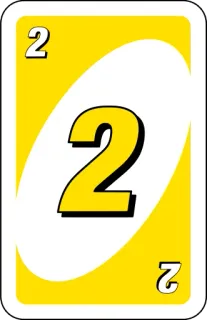 💛 uno, card game, yellow, number, 2 whatsapp sticker