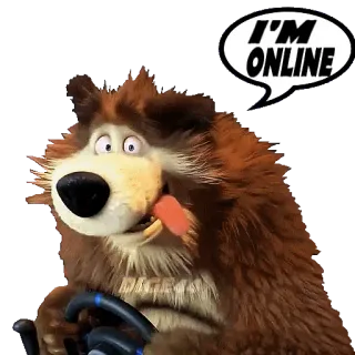 👾 I'M ONLINE cartoon, bear, online, animal, funny whatsapp sticker
