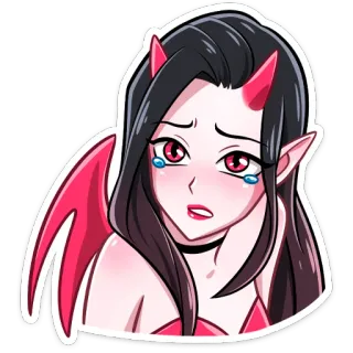 🥺 демон, аниме, плачущий, грустный, девушка, дьявол, рога telegram sticker