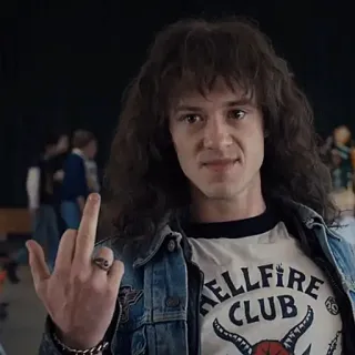 🤛 Eddie Munson Stranger Things HELLFIRE CLUB Hellfire Club, Эдди Мансон, Очень странные дела, средний палец telegram sticker