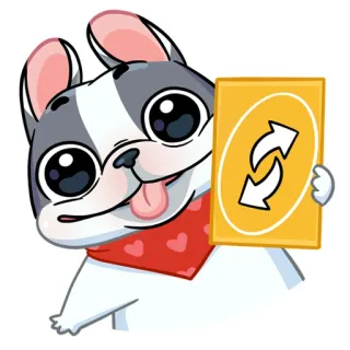 ♻️ cachorro, uno reverse, carta, desenho animado, adesivo, fofo, animal, bulldog francês telegram sticker