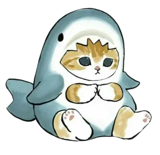 😔 cat, shark, cute, animal, kitten, pet, cartoon telegram sticker