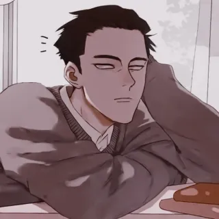 ✖️ cartone animato, uomo, seduto, maglione, stanco, annoiato telegram sticker