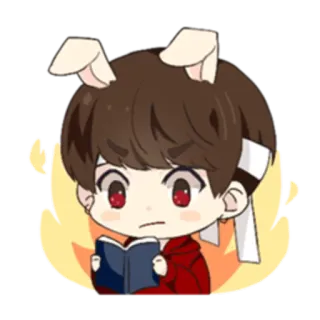 📚 Anime, Chibi, Mono, Libro, Orejas de conejo, Lectura telegram sticker