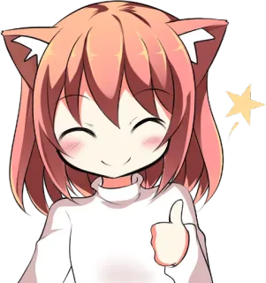 👍 Anime, Garota gato, Polegar para cima, Brilho, Fofo, Feliz, Mangá telegram sticker