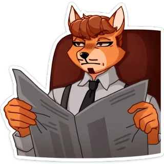 😐 antropomórfico, raposa, lendo, jornal, negócios, escritório telegram sticker