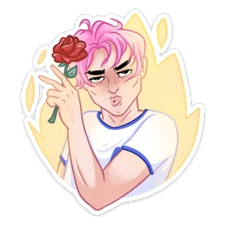 😗 розовые волосы, роза, мужчина, человек, мультфильм whatsapp sticker