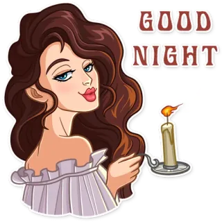 😴 GOOD NIGHT selamat malam, wanita, lilin, imut, salam, ilustrasi telegram sticker