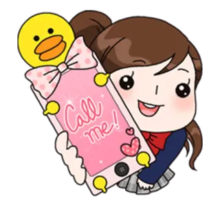 🤙 Call me! Мультфильм, Позвони мне, Утка, Девушка, Телефон, Розовый whatsapp sticker