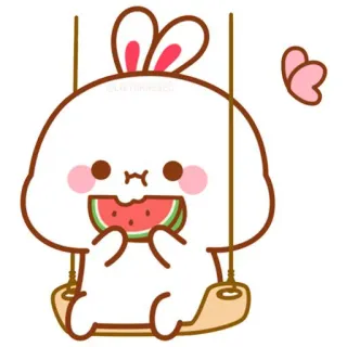 🍼 conejo, sandía, lindo, animal, dulce, feliz telegram sticker