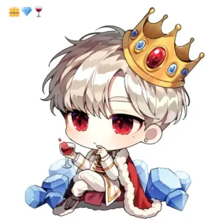👑 치비, 왕, 왕관, 애니메이션, 빨간 눈, 와인 잔 telegram sticker