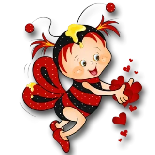 😧 Dessin animé, Fée, Coeurs, Fantaisiste, Mignon, Autocollant, Miel telegram sticker