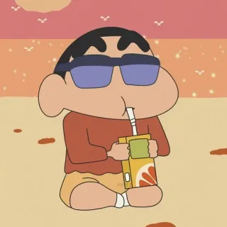 🍠 Shin-chan Nohara Crayon Shin-chan Shin-chan, Crayon Shin-chan, kartun, anime, minum, musim panas, pantai telegram sticker