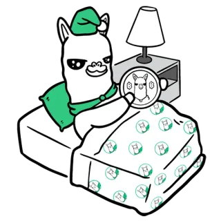 😋 lhama, moeda, cripto, bitcoin, animal, sono, hora de dormir, travesseiro whatsapp sticker