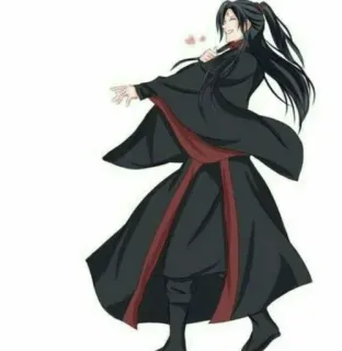 ❤️ Anime, Nam, Tóc dài, Đỏ, Đen, Áo choàng, Cười, Trái tim telegram sticker