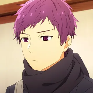 📚 anime, purple hair, scarf, serious, male telegram sticker