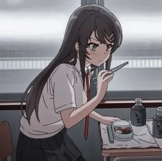👀 Mai Sakurajima Rascal Does Not Dream of Bunny Girl Senpai Anime, Schoolmeisje, Lunch, Eten, Bento box, Personage telegram sticker