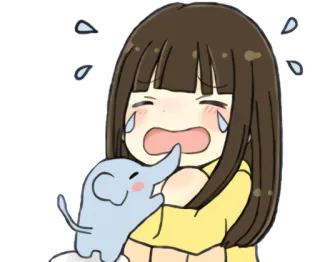 😭 เศร้า, ร้องไห้, น้ำตา, การ์ตูน, เด็กผู้หญิง, ช้าง telegram sticker