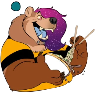 🍨 urso, desenho animado, macarrão, comida, antropomórfico, personagem, animal, comendo telegram sticker